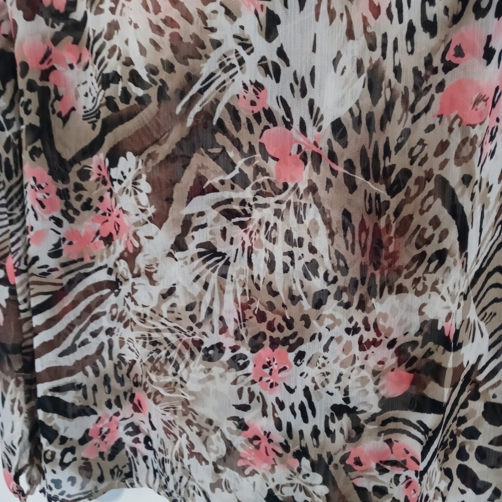 Kim by Kim Rogers Cheetah print pullover sheer Beach cover up tunic long sleeve - Picture 4 of 7